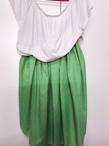 Adult Female Costumes to Hire - White top & Green Gingham Skirt